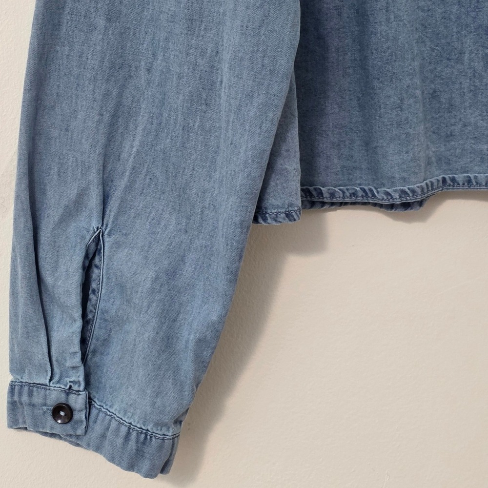 Natural Life Long Sleeve Chambray Cropped Top Sz S Pintuck Boxy Oversized Boho - Picture 6 of 10